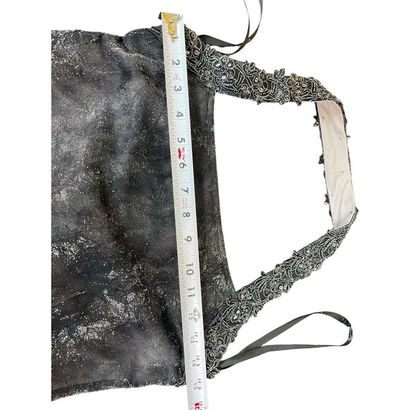 VTG 90s Niki Livas Black Silver Shimmer Halter Beaded Formal Evening Dress 6 Y2K - Picture 13 of 16